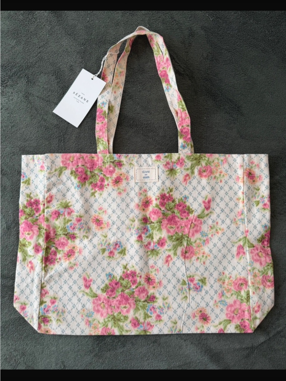 NWT Sezane Pink Floral Tote Bag 20x13.5